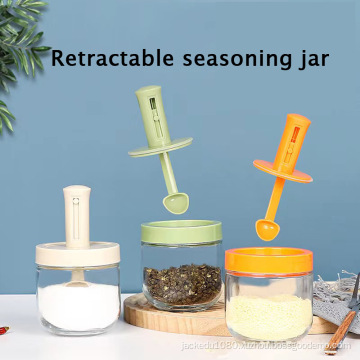 New retractable seasoning jar Scoop cover integrated salt jar Protection against moisture Simple and modern